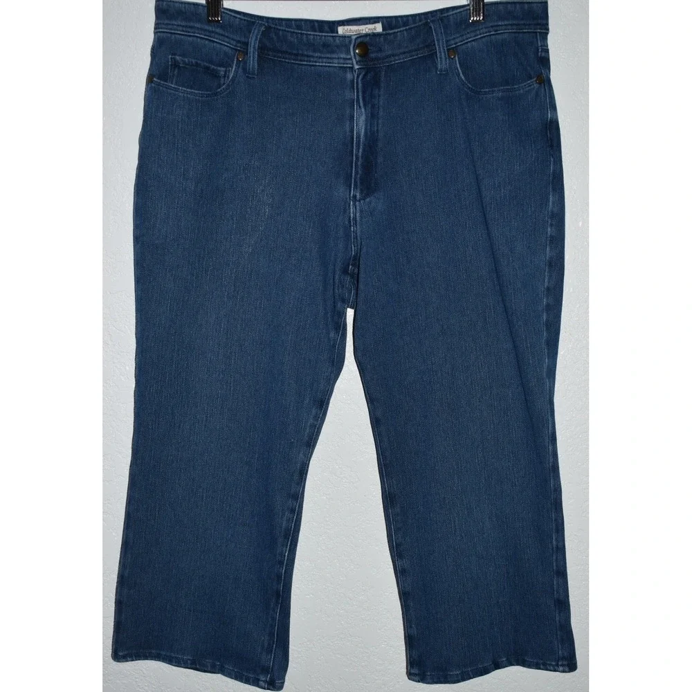 Coldwater Creek 14 Natural Fit Crop Jeans Stretch Blue Denim Capri Pant 5-Pocket